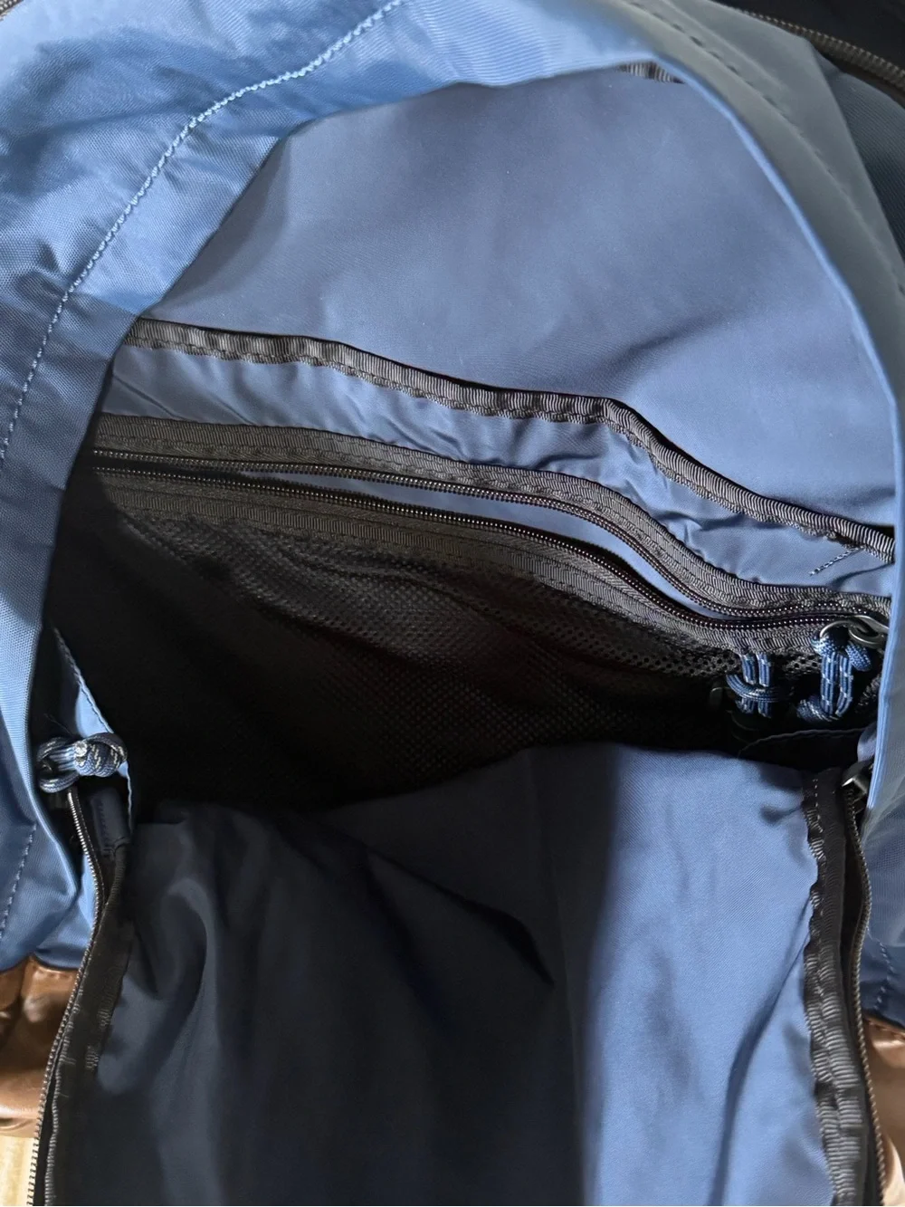 Fossil Blue Nylon Backpack with Brown Leather Base